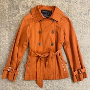 Millard Fillmore Anthropologie Jacket Womens Small Orange Belted Trench Coat
